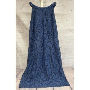 Nine West Blue Eyelet Lace Sleeveless Halter Dress Floral Print Size 10 Party